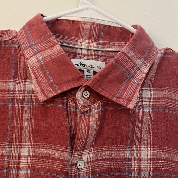 PETER MILLAR Seaside Mens North Shore Pink Red Linen Short Sleeve Sport Shirt XL - Picture 3 of 7